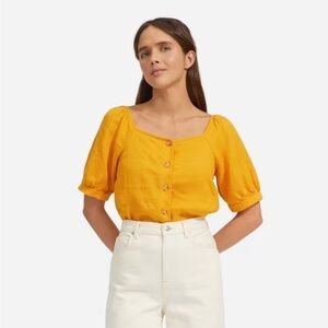 Everlane linen puff sleeve in marigold